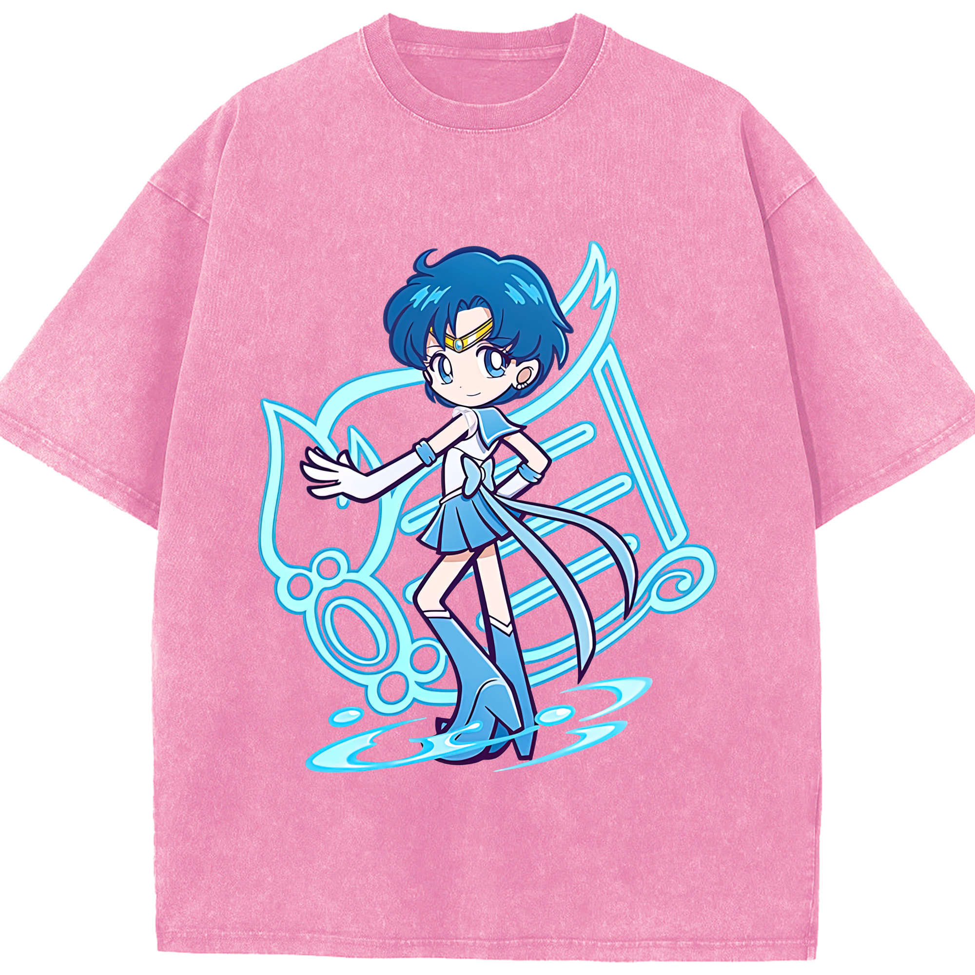 （画像用） 美少女戦士セーラームーン 水野 亜美 みずの あみ Sailor Moon Mizuno Ami 綿100% ヴィンテージ風 半袖Tシャツ（フロントプリント）